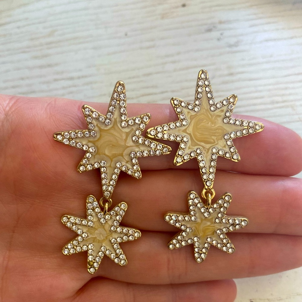 BaubleBar Ivory Starburst Star Gold Statement Earrings Great Gatsby 1920s style